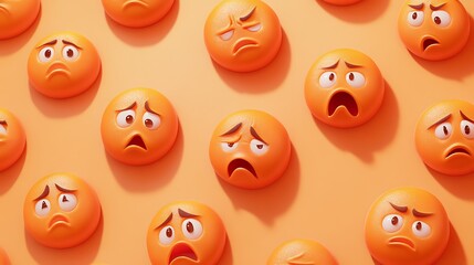Fototapeta premium Orange Emojis Displaying Anxious And Worried Expressions