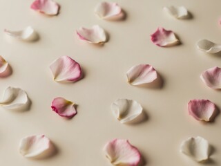 Delicate Pink and White Rose Petals on Soft Background.