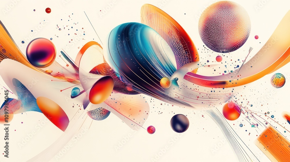 Poster a visually striking illustration showcasing a three-dimensional representation of quantum geometry, 