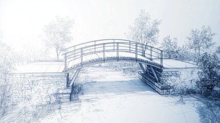 Sketch of arched wooden bridge.