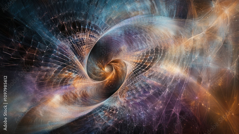 Poster geometry, featuring a network of interconnected points and lines that create a sense of infinite com