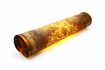 Ornate scroll glowing, ancient text, magical.