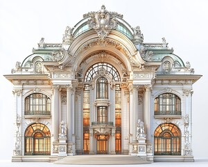 Ornate Baroque Palace with Intricate Architectural Details on White Background