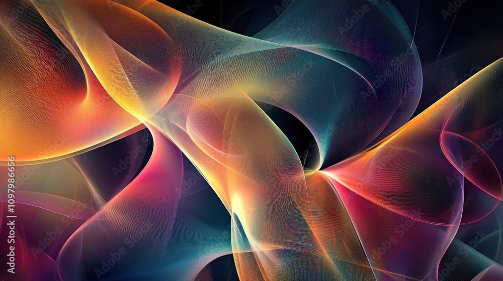 Poster geometry, showcasing a dynamic interplay of lines and curves that twist and turn in a three-dimensio