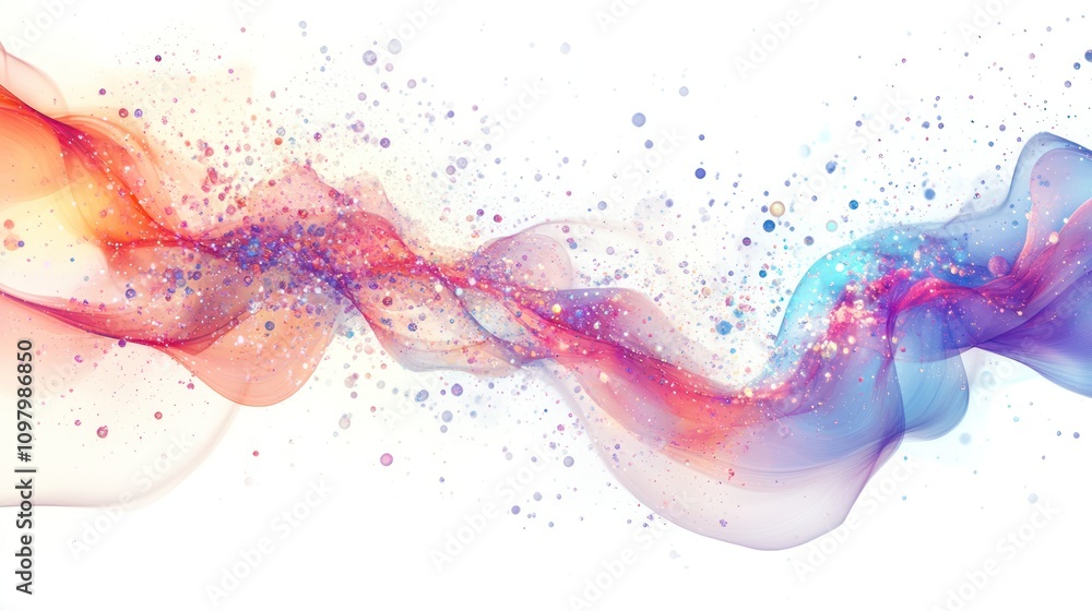 Poster quantum transport, showcasing interconnected particles and wave functions in a dynamic flow. the ima