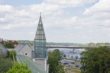 Fototapeta premium View of the Vistula from the roof of Warsaw University Library, Poland