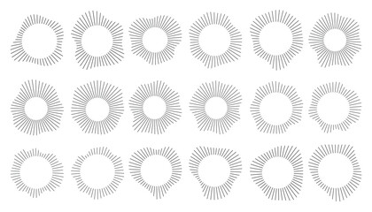 Line art, thin lines in the circle, ring. Abstract vertical wavy stripes on white background isolated. Round frames with lines, organic shapes. Wavy round thin line art frames.