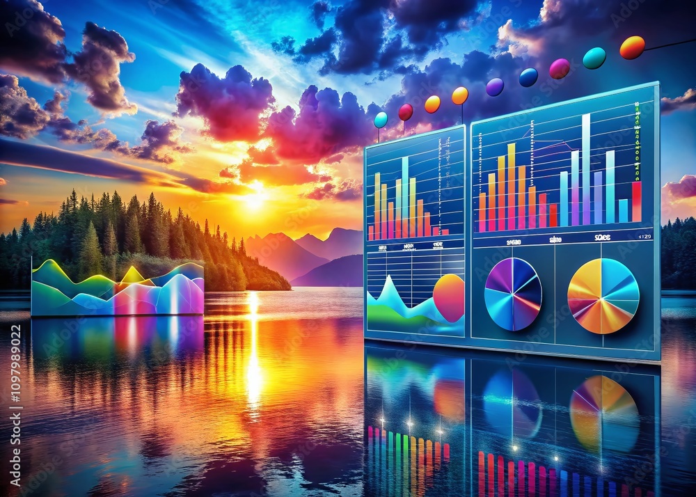 Poster surreal infographic dashboard with finance graphs and diagrams for business planning and budget repo