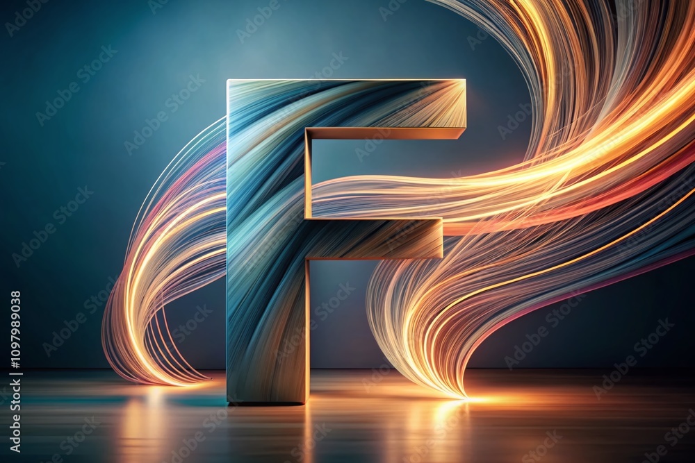 Aufkleber surreal interpretation of letter f logo forms in minimalist modern style, showcasing fluid lines and
