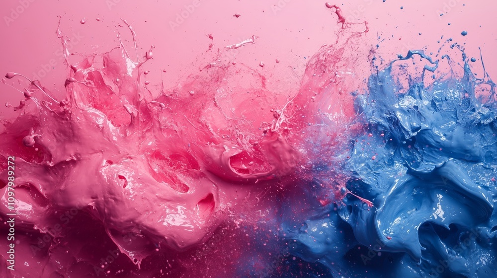 Poster dynamic pink and blue paint splash creating a stunning abstract art composition with vivid color con