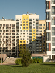 new modern apartment buildings with colored facades in Russia