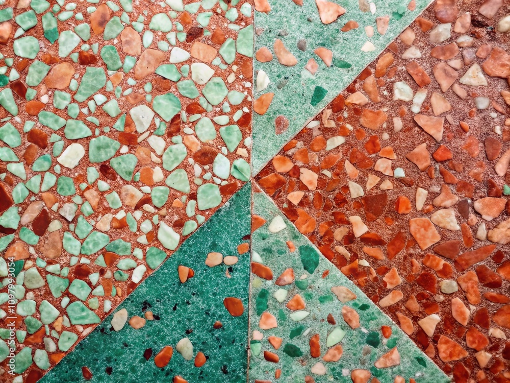 Aufkleber surreal terrazzo stone floor texture with terracotta red and mint green marble pattern in a two-tone