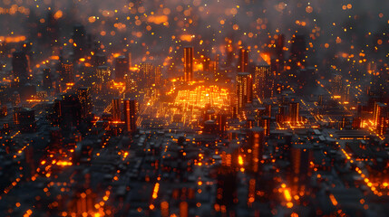 Fototapeta premium Fiery Cityscape 3D Illustration