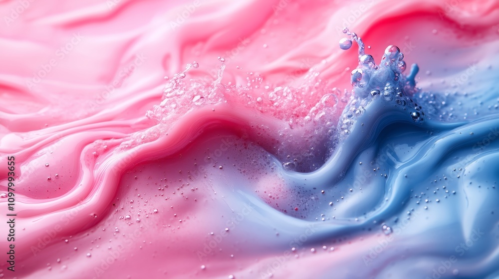 Aufkleber abstract image of pink and blue liquid droplets forming fluid waves and artistic patterns. delicate 