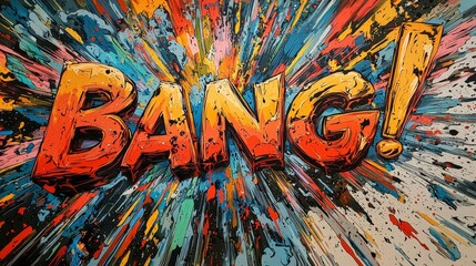 This image features a striking and dynamic 'BANG!' explosion in a vibrant comic style, incorporating explosive colors and patterns for an impactful visual presentation.