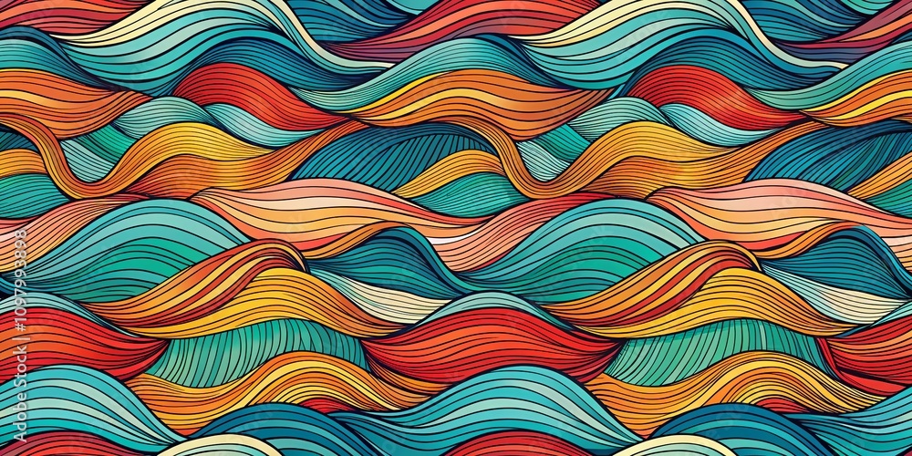 Poster surreal wavy background design with hand-drawn waves and stripe textures for unique wallpaper and pr