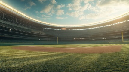 Fototapeta premium Empty baseball stadium at sunset.