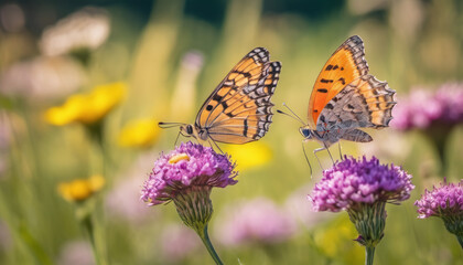 Obraz premium Butterflies Over a Wildflower Meadow