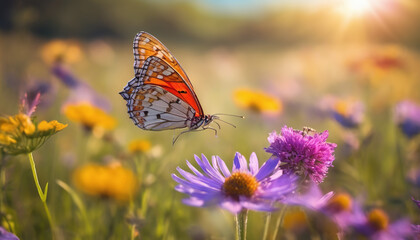 Obraz premium Butterflies Over a Wildflower Meadow
