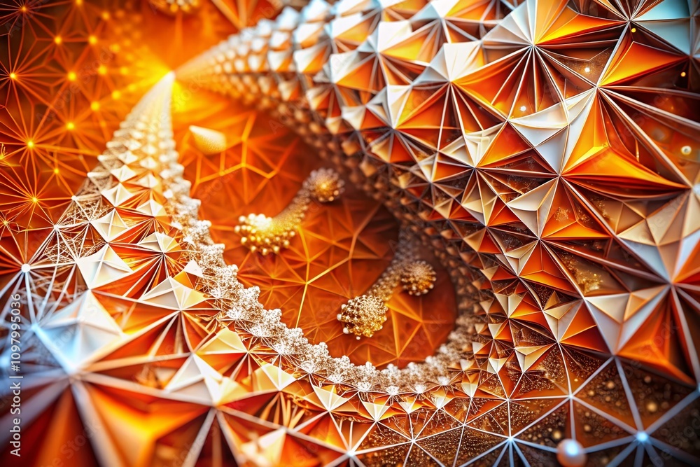Poster technology abstract fractal lines background with low poly pattern in orange and white color, perfec