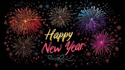 Fototapeta premium Celebrate New Year vibrant fireworks lighting night sky.
