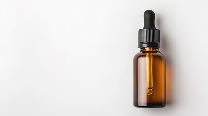 Amber glass dropper bottle on white background