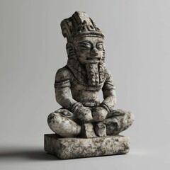 Weathered stone statue, seated pose, ancient style.