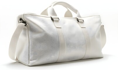 Naklejka premium A white canvas bag with a white handle on a white background