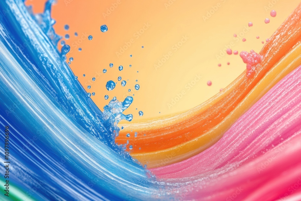 Poster vibrant water splash colorful paint strokes soft gradient background, creating dynamic artistic comp