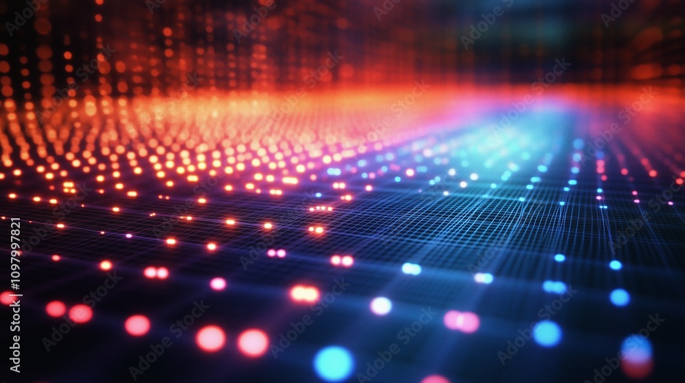 Aufkleber a digital hologram grid featuring vibrant colorful lights in an abstract geometric pattern, conveyin