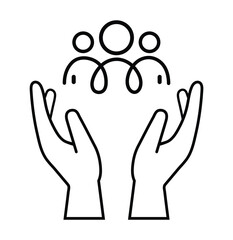 Obraz premium Thin Outline Icon Two Hands Holding or Hugging Group People Symbol or Family Line Sign Group Life Insurance, Caring Hands Family Medicine Vector Isolated Pictogram on White Background.
