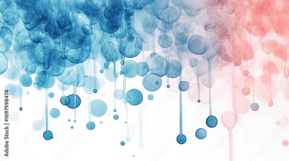 Poster soft blue and pink dripping ink circles blending into a calming abstract design on a plain white bac