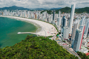 Balneario Camboriu city with highrise buildings in Brazil. Drone view