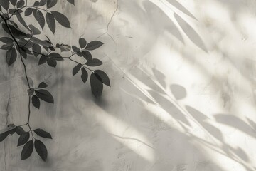 A leafy branch casts a shadow on a wall