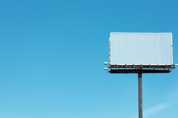 A billboard is standing tall in the sky, with a blue sky in the background