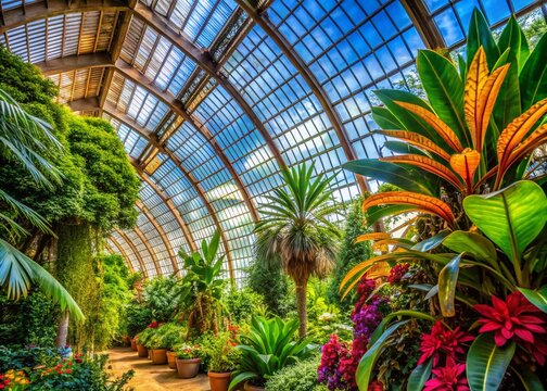 Tropical Greenhouse in Umbracle, Citadel Park, Barcelona - A Macro Photography Showcase of Lush Tropical Plants Amidst Stunning Wood Brick Architecture