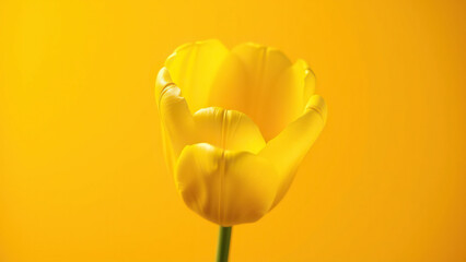Close-up of a single yellow tulip standing out against a yellow backdrop, macro, detail, vibrant