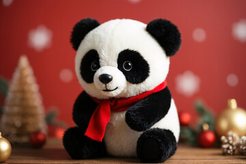Festive Panda Plush Toy with Red Scarf