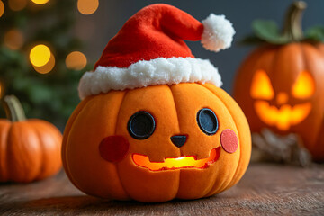 Festive Pumpkin Plush Toy with Santa Hat