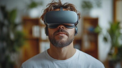 Man Engaged in Virtual Reality Experience at Home