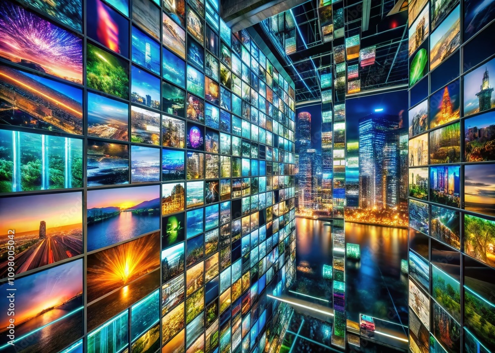 Poster vibrant 3d media data concept showcasing video and photo galleries with futuristic elements for docu