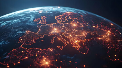 Europe at Night 3D Render