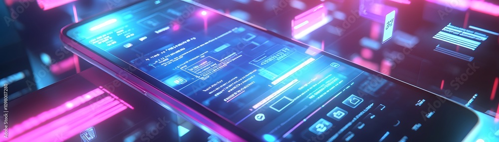 Aufkleber futuristic smartphone displaying digital data streams