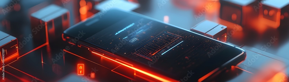 Poster smartphone displaying futuristic digital data interface