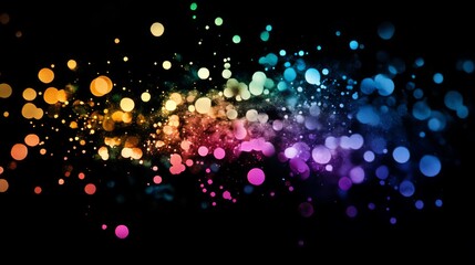 Colorful bokeh lights on black background.