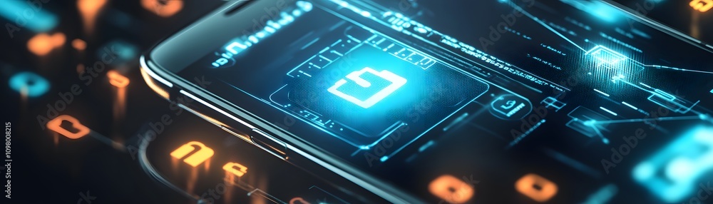 Poster smartphone displaying digital file security icon