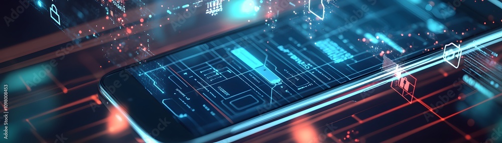 Aufkleber futuristic smartphone displaying digital data security