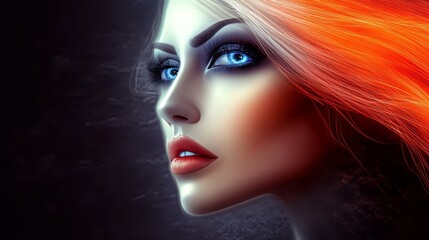 Naklejka premium A woman with bright orange hair and blue eyes