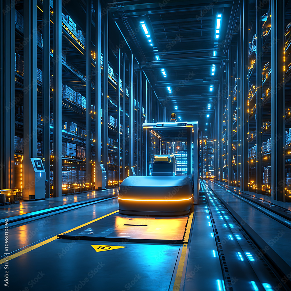 Aufkleber automated logistics center showcasing advanced technology and efficiency. scene features robotic veh