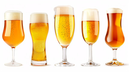 Set of beer glasses against a white background.